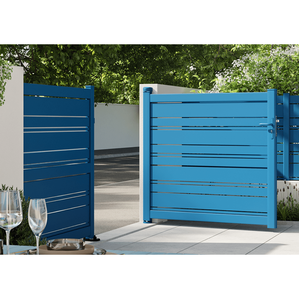 Aluminium Garden Gates Slab Spark Double Gates in Blue Buy Online