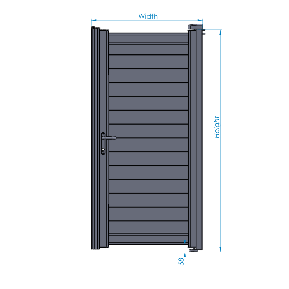 Slab Amy Aluminium Side Gate | Tongue and Groove Horizontal Slats specification