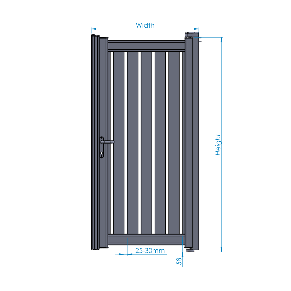 Slab Becky See Through Aluminium Pedestrian Metal Gate | Modern Side Gates specification