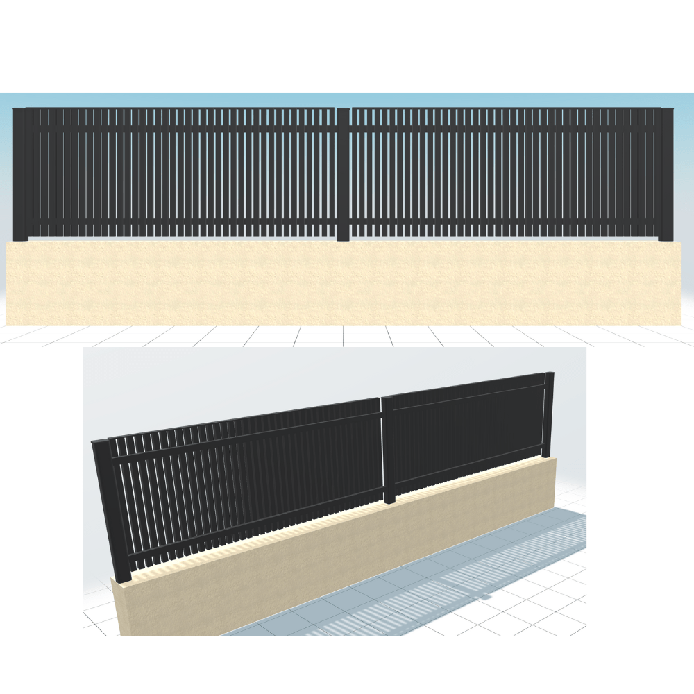 Slab Ganit Contemporary Aluminium Fencing | Vertical tubes | Cut To Size | Black specification