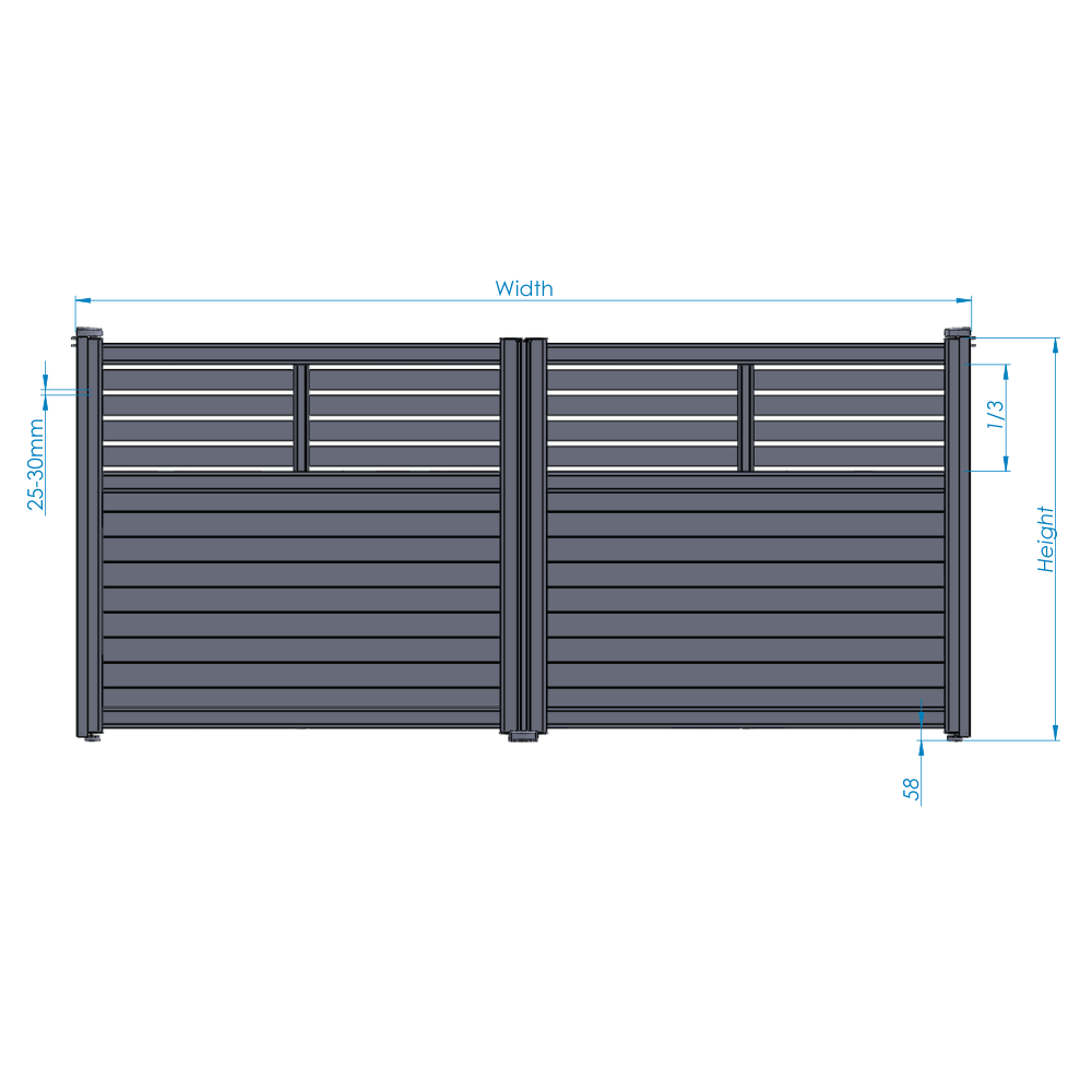 Slab Luker Double Swing Gates | Aluminium Horizontal Slat Hinged Electric Gates specification