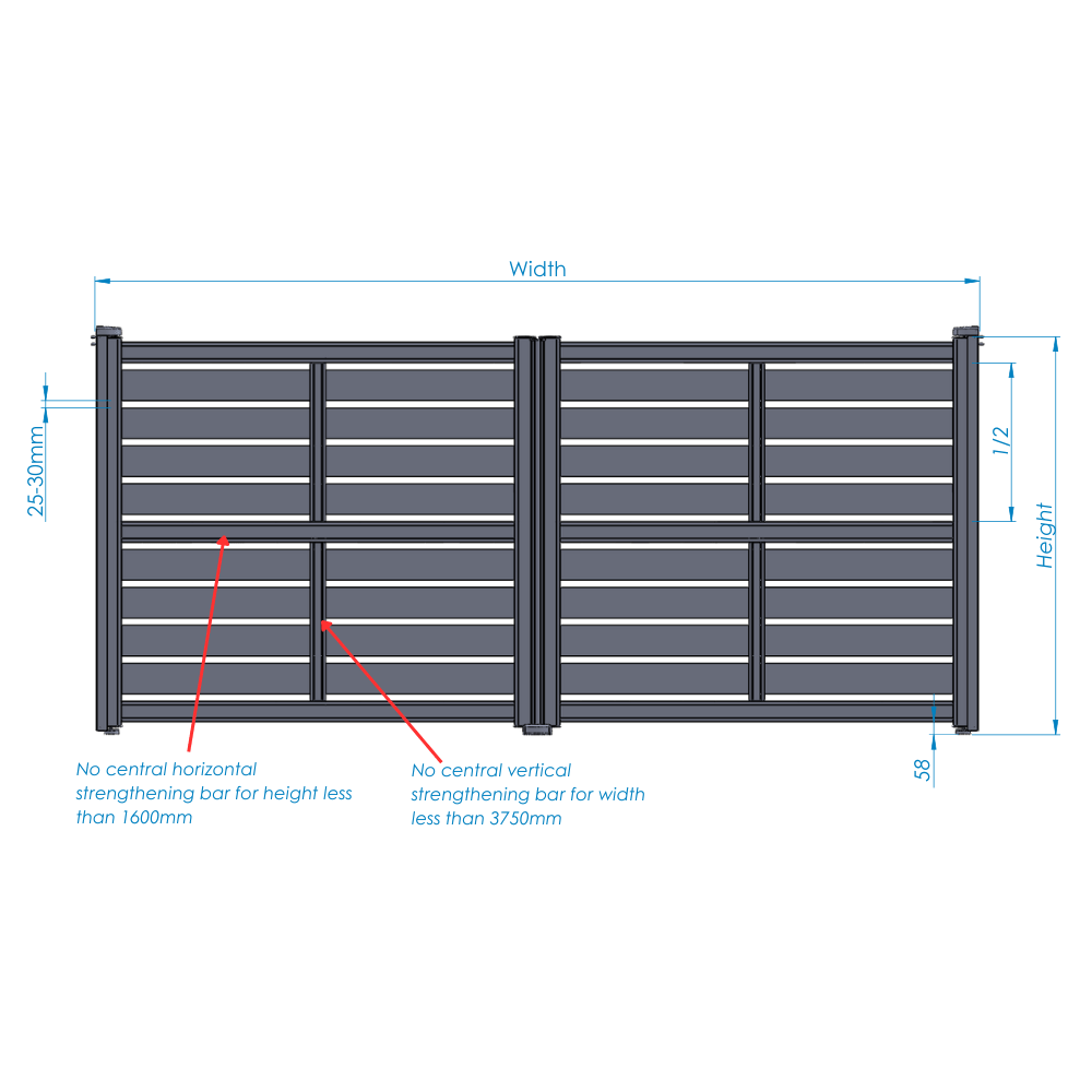 Slab Millie Wide Slat Aluminium Swing Gates | See Through Double Leaf specification