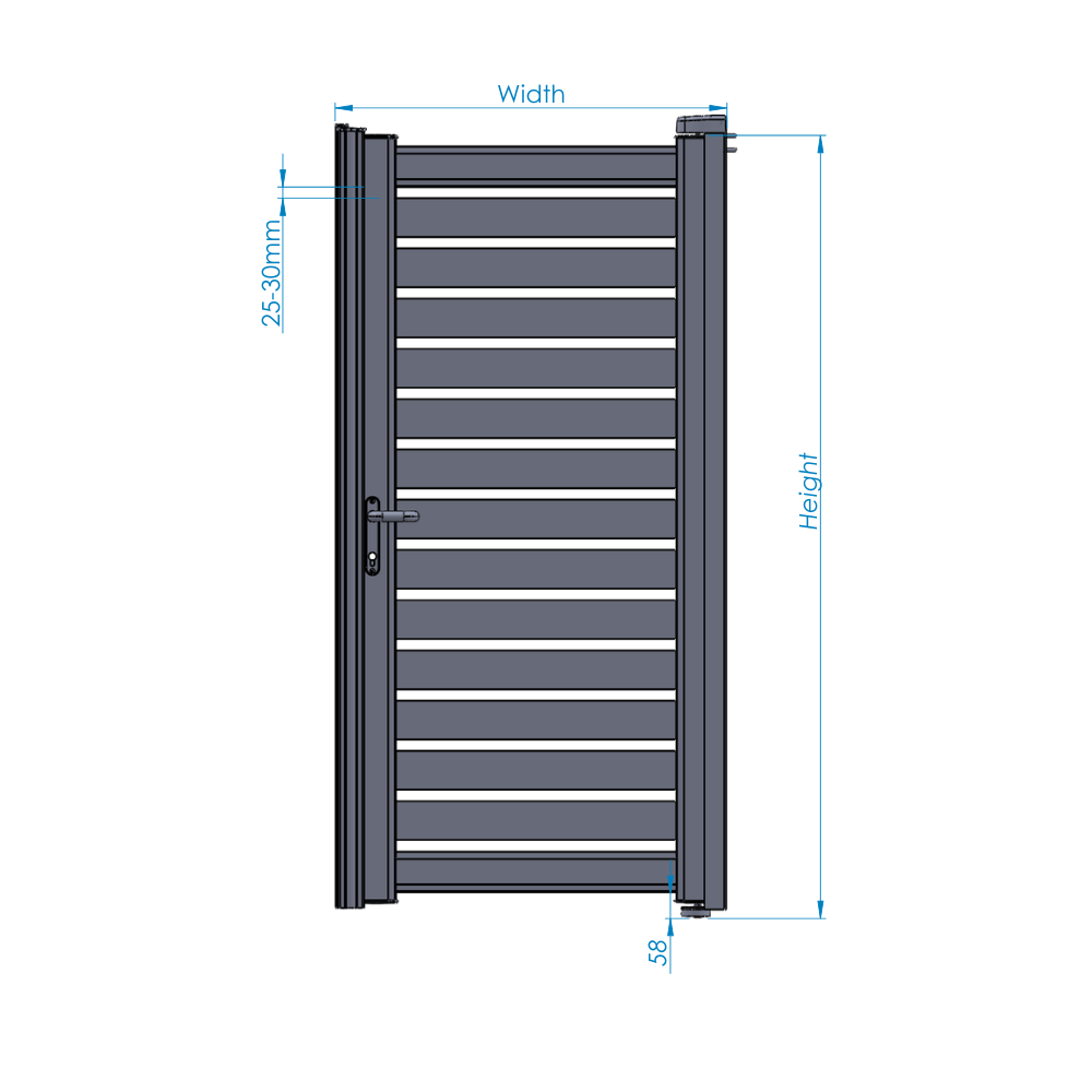 Slab Ruby Aluminium Side Gate | See Through Horizontal Slatted Gates specification